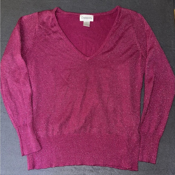 Vintage Chadwick’s V-Neck Magenta Sparkly Sweater - Picture 1 of 6